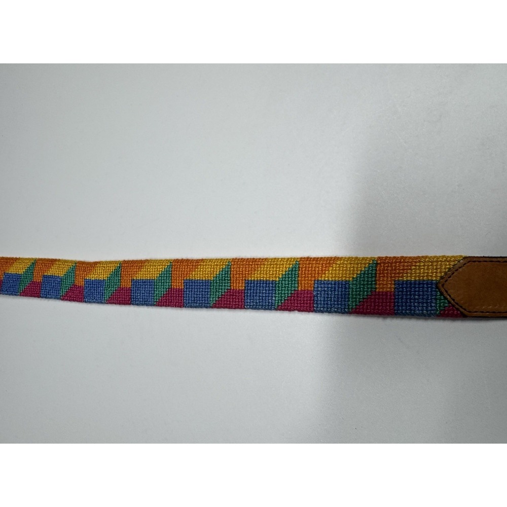 Vintage Woven Tapestry Southwestern Geometric Belt Brass Buckle Size S Brass - Picture 3 of 10